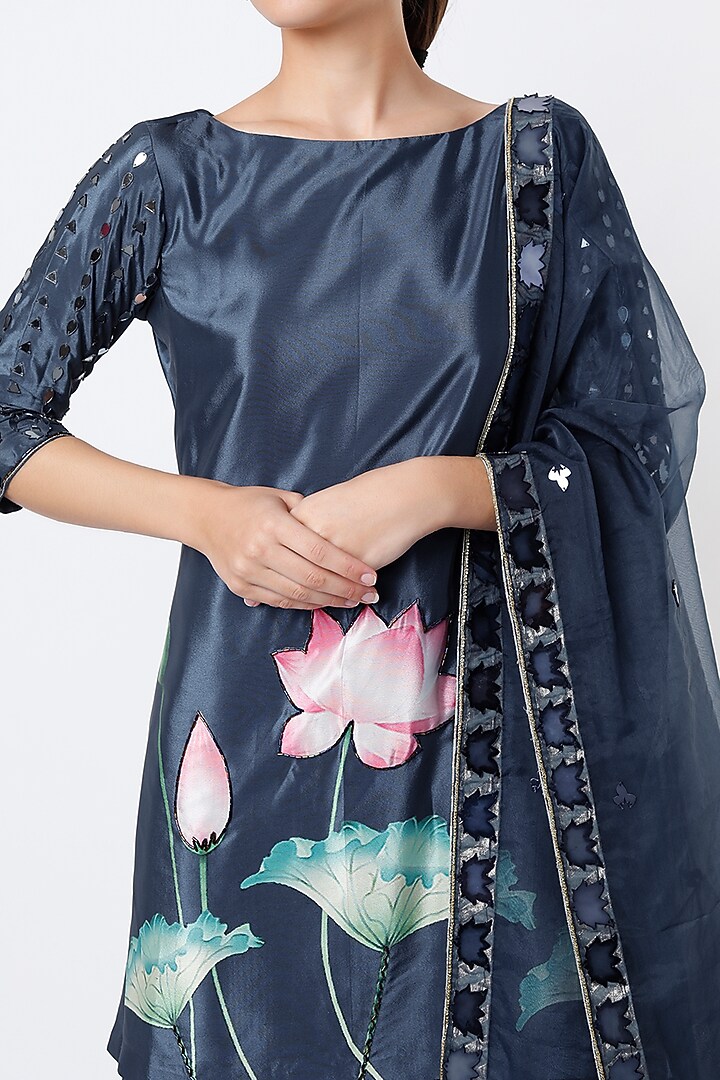 Blue Lotus Printed Kurta Set  by Izzumi Mehta at Pernia's Pop Up Shop