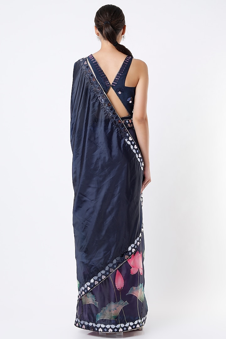 Blue & Pink Organza Printed Wedding Saree Set by Izzumi Mehta at Pernia's Pop Up Shop