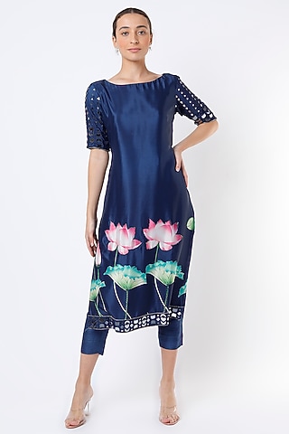 Blue Kurta Set With Print by Izzumi Mehta