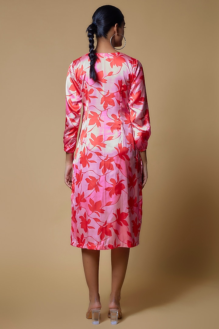 Pink Satin Floral Printed & Hand Embroidered Tunic by Izzumi Mehta at Pernia's Pop Up Shop