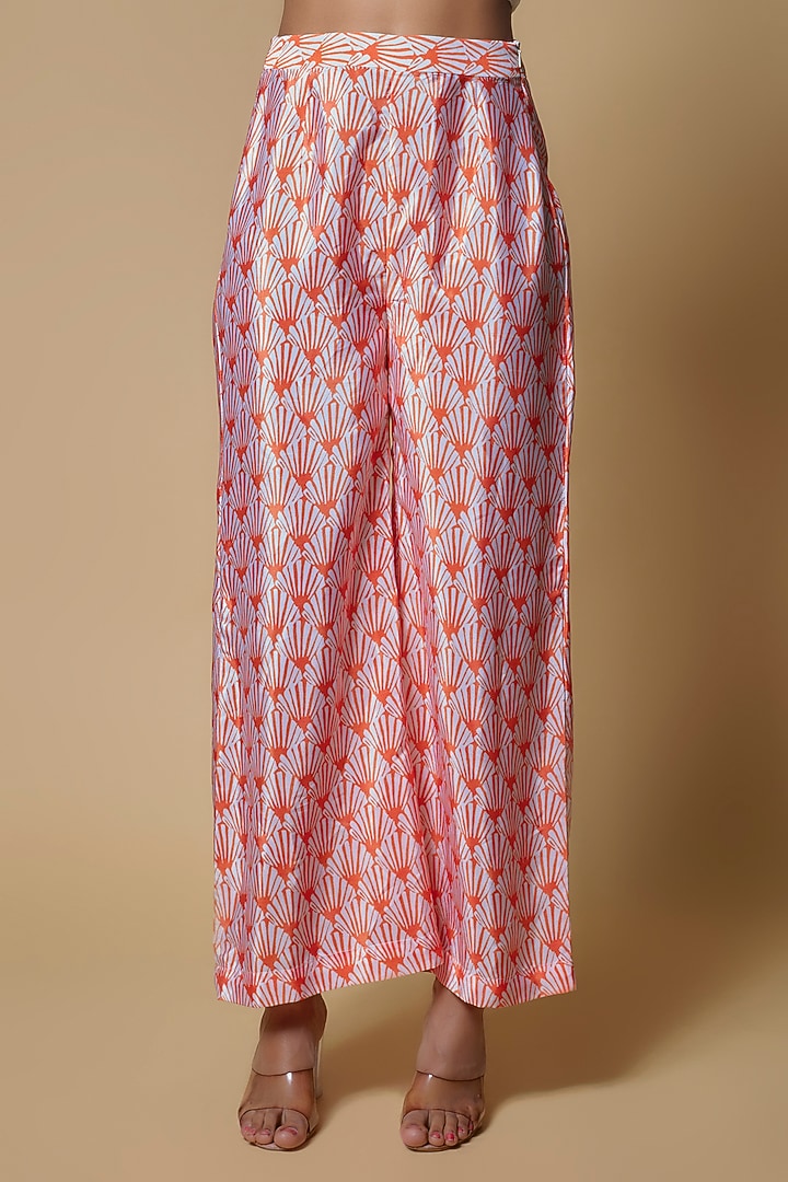 Orange Satin Georgette Aztec Printed Pant Set by Izzumi Mehta at Pernia's Pop Up Shop