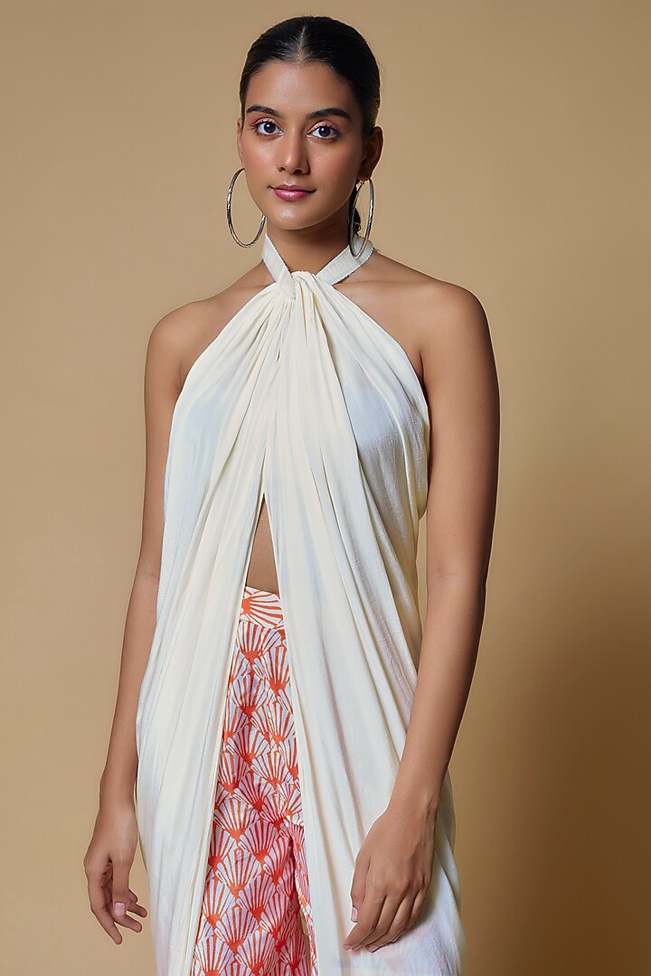 Orange Satin Georgette Aztec Printed Pant Set by Izzumi Mehta at Pernia's Pop Up Shop