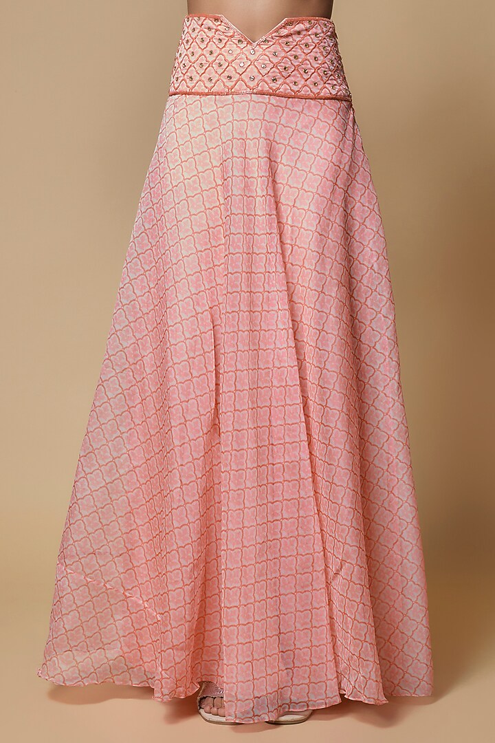 Pink Organza Floral Printed Wedding Lehenga Set by Izzumi Mehta at Pernia's Pop Up Shop
