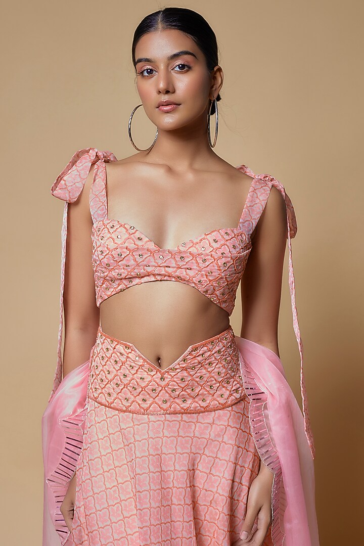 Pink Organza Floral Printed Wedding Lehenga Set by Izzumi Mehta at Pernia's Pop Up Shop
