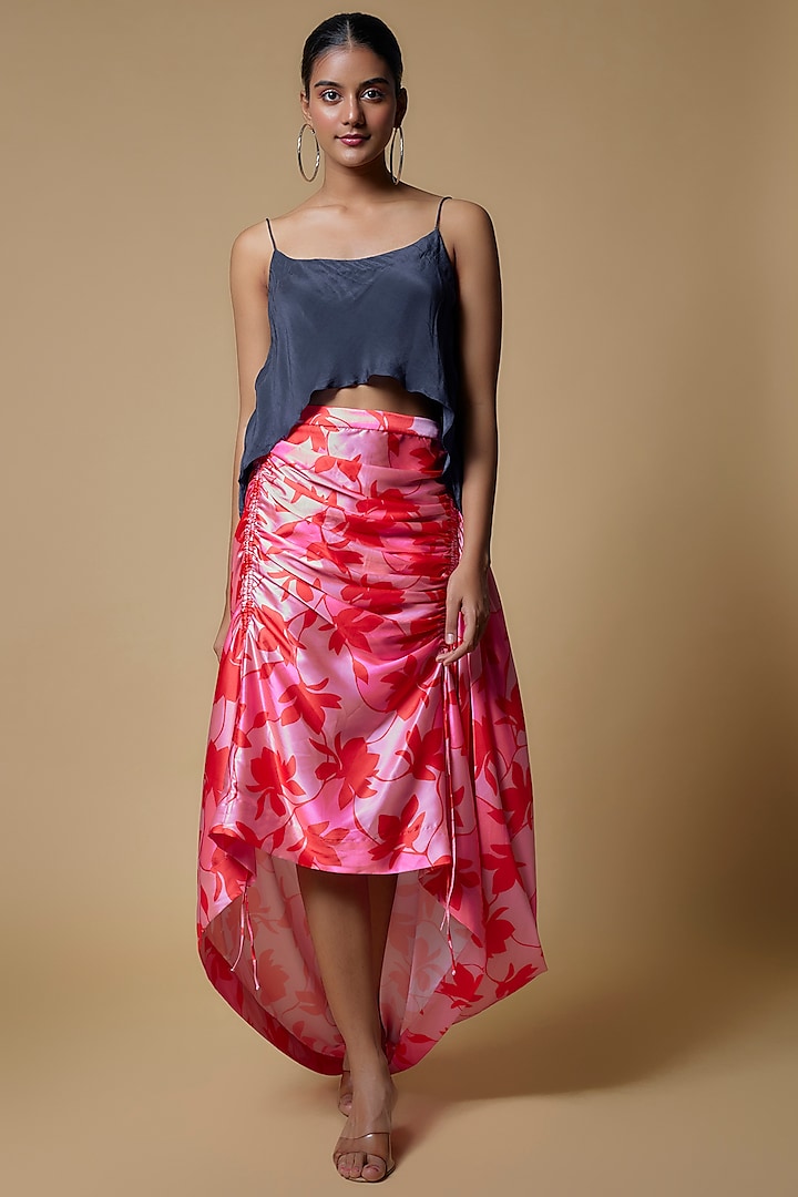 Pink Satin Floral Printed Skirt Set by Izzumi Mehta