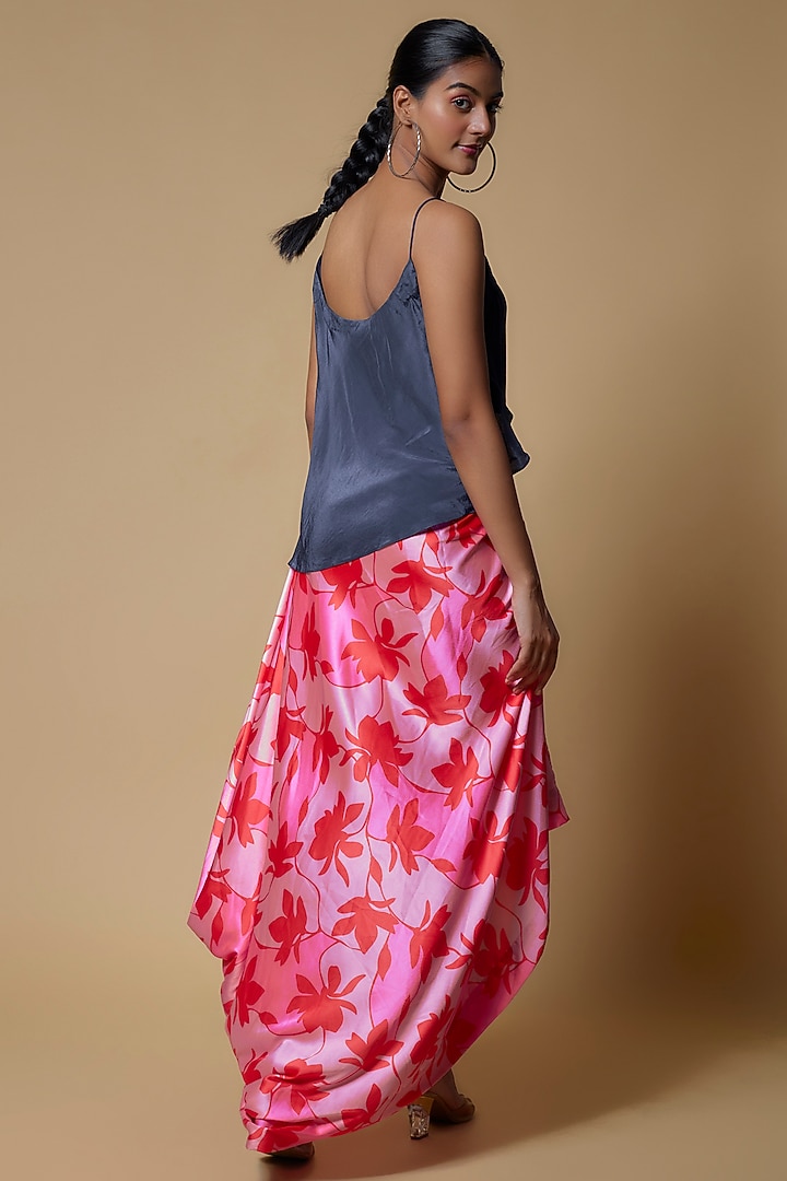 Pink Satin Floral Printed Skirt Set by Izzumi Mehta at Pernia's Pop Up Shop