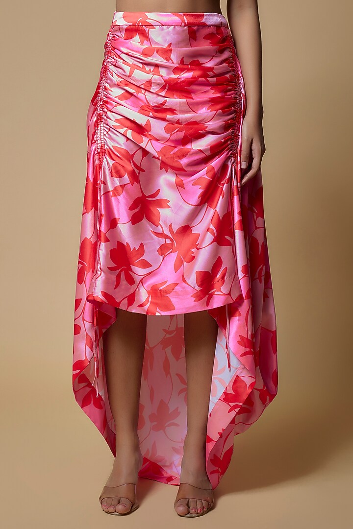 Pink Satin Floral Printed Skirt Set by Izzumi Mehta at Pernia's Pop Up Shop