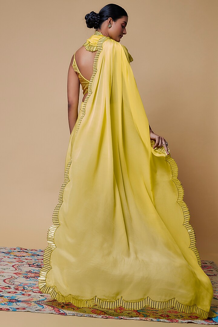 Yellow Crepe Pre-Stitched Party Wear Saree Set by Izzumi Mehta at Pernia's Pop Up Shop