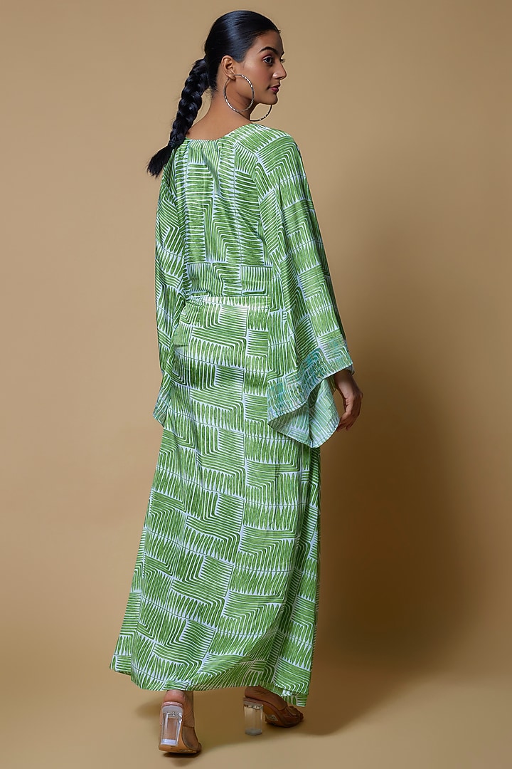 Green Satin Georgette Printed Skirt Set by Izzumi Mehta at Pernia's Pop Up Shop