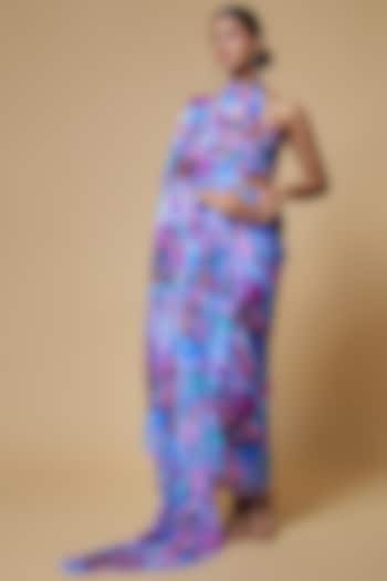 Multi-Colored Satin Georgette Floral Printed Jumpsuit Saree by Izzumi Mehta