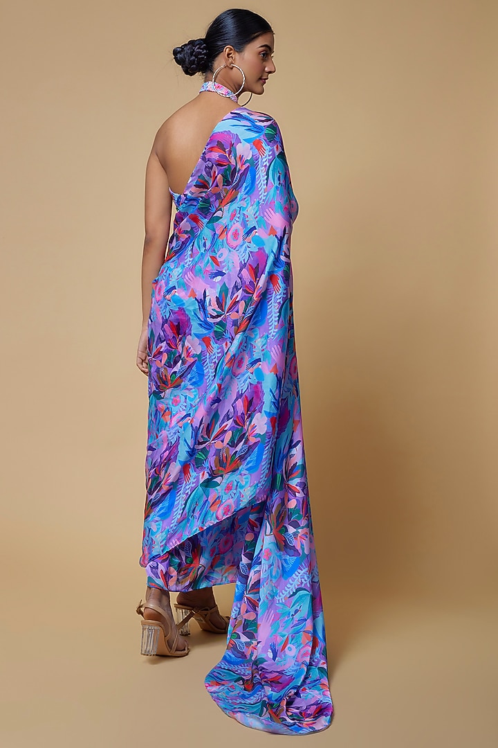 Multi-Colored Satin Georgette Floral Printed Pre-Draped Party Wear Saree by Izzumi Mehta at Pernia's Pop Up Shop