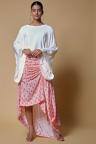 Orange Satin Georgette Aztec Printed Skirt Set by Izzumi Mehta