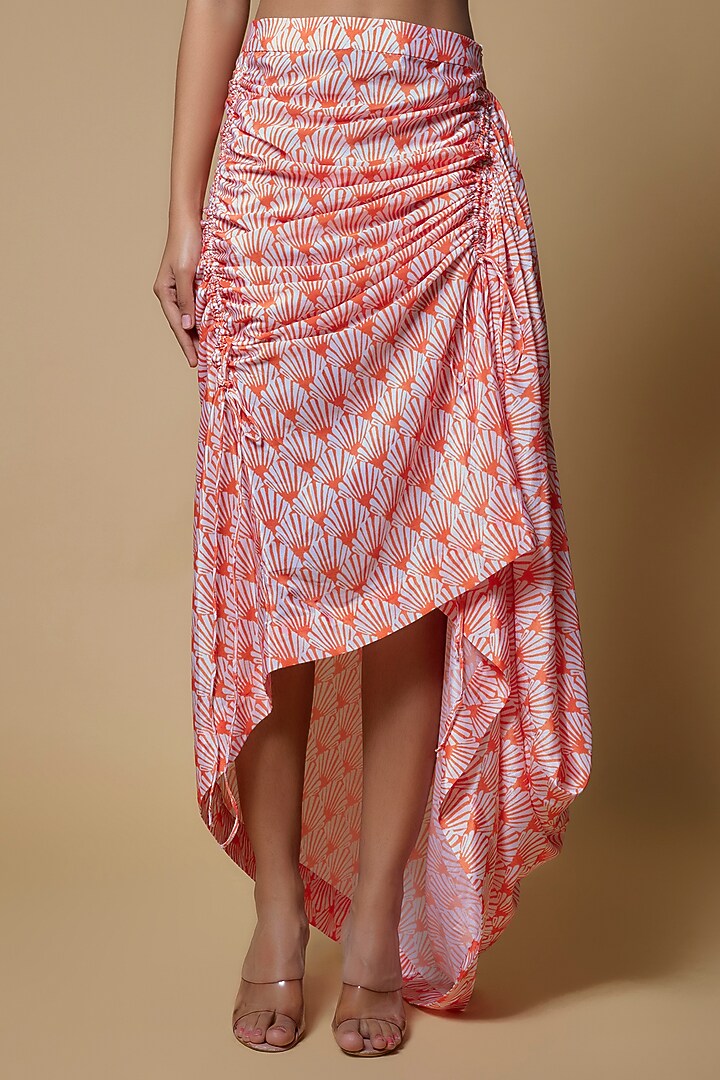 Orange Satin Georgette Aztec Printed Skirt Set by Izzumi Mehta at Pernia's Pop Up Shop