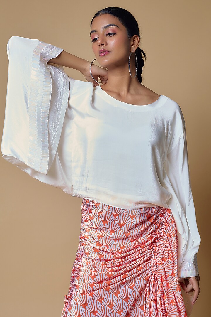 Orange Satin Georgette Aztec Printed Skirt Set by Izzumi Mehta at Pernia's Pop Up Shop