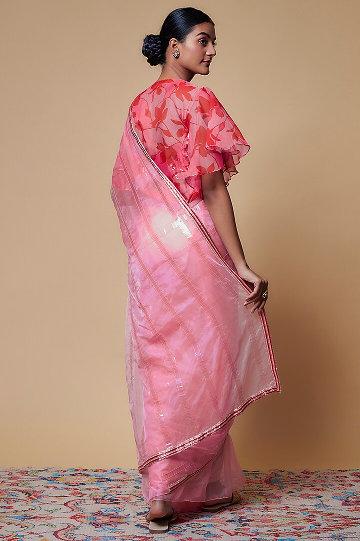 Pink Organza Pre-Stitched Wedding Saree Set by Izzumi Mehta at Pernia's Pop Up Shop