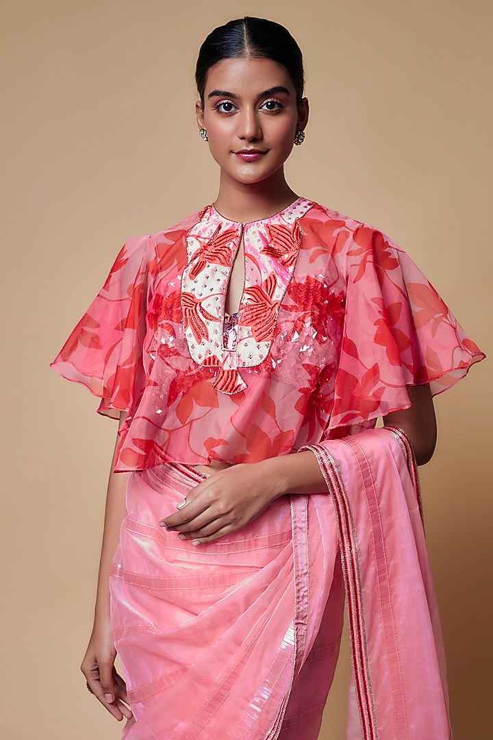 Pink Organza Pre-Stitched Wedding Saree Set by Izzumi Mehta at Pernia's Pop Up Shop