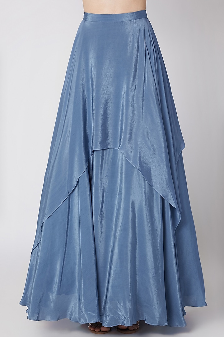 Blue Embroidered Peplum Top With Wedding Lehenga by Izzumi Mehta at Pernia's Pop Up Shop