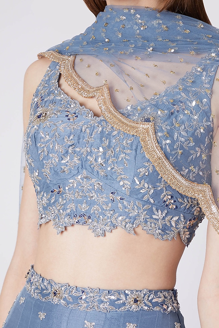 Indigo Blue Embroidered Wedding Lehenga Set by Izzumi Mehta at Pernia's Pop Up Shop