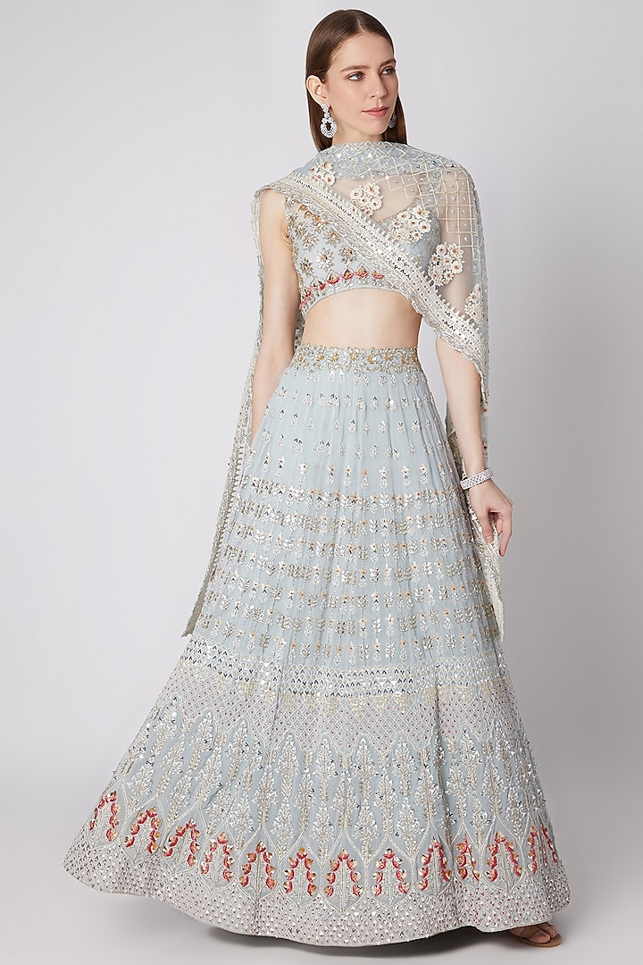 Icy Blue Embroidered Lehenga Set Design by Izzumi Mehta at Pernia's Pop ...