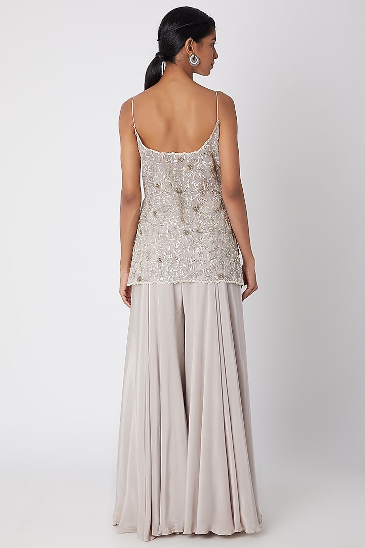 Silver Aari Embroidered Kurta With Palazzo Pants by Izzumi Mehta at Pernia's Pop Up Shop