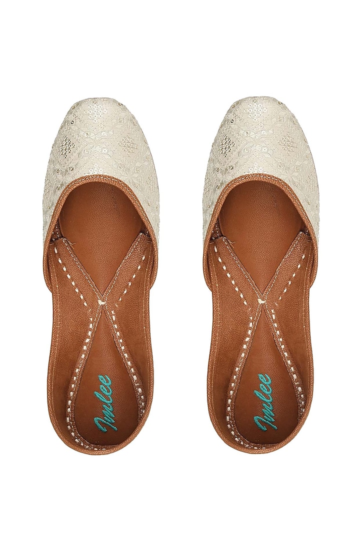 Light Grey Leather & Silk Thread Embroidered Juttis by Imlee at Pernia's Pop Up Shop