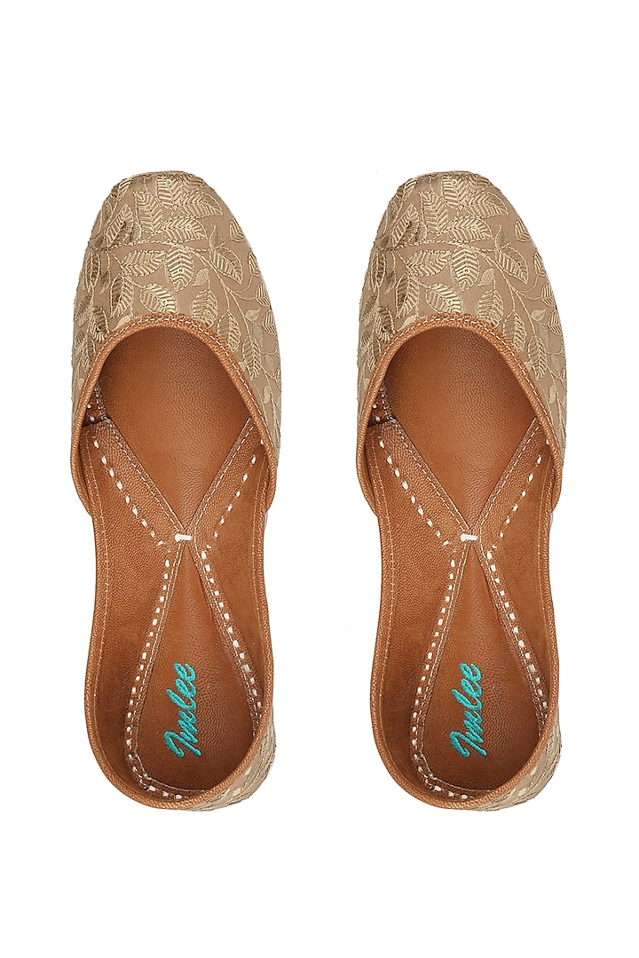 Brown Leather & Silk Thread Embroidered Juttis by Imlee