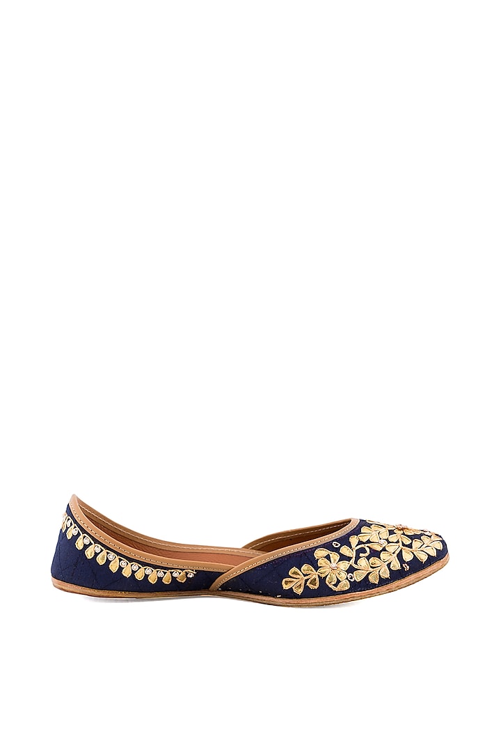 Midnight Blue Hand Embroidered Juttis by Imlee
