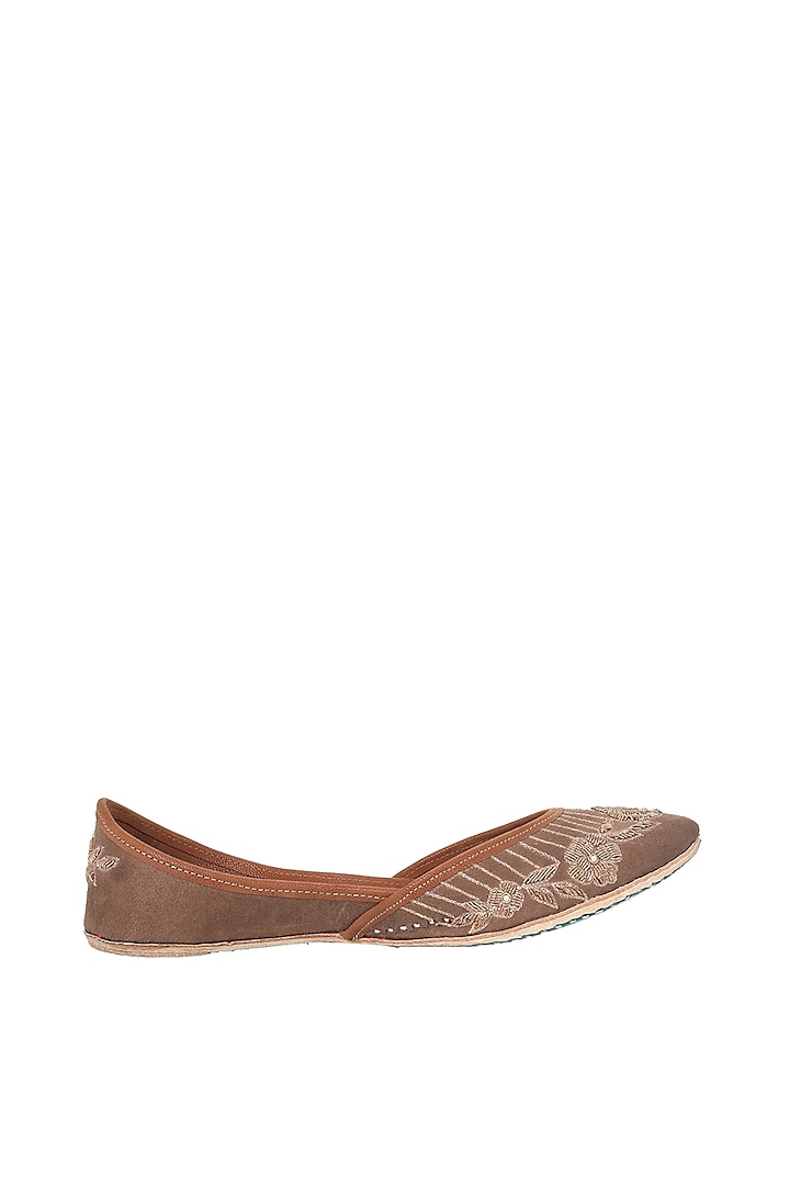 Camel Zardosi Embroidered Juttis by Imlee