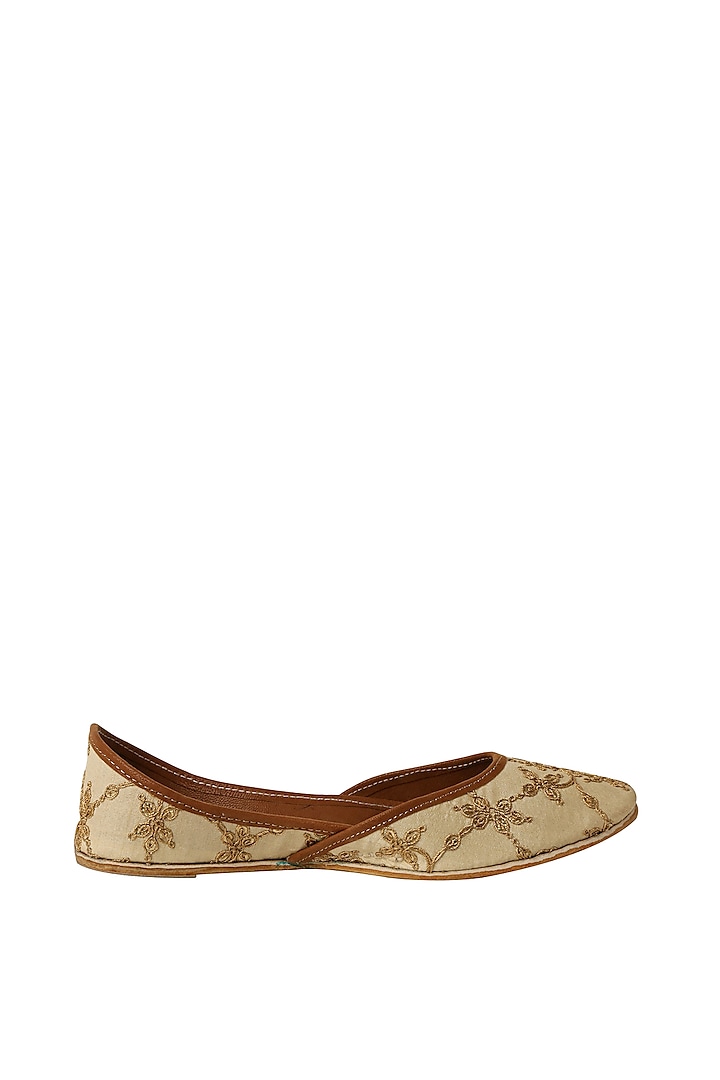 Champagne Gold Sequins Embroidered Juttis by Imlee