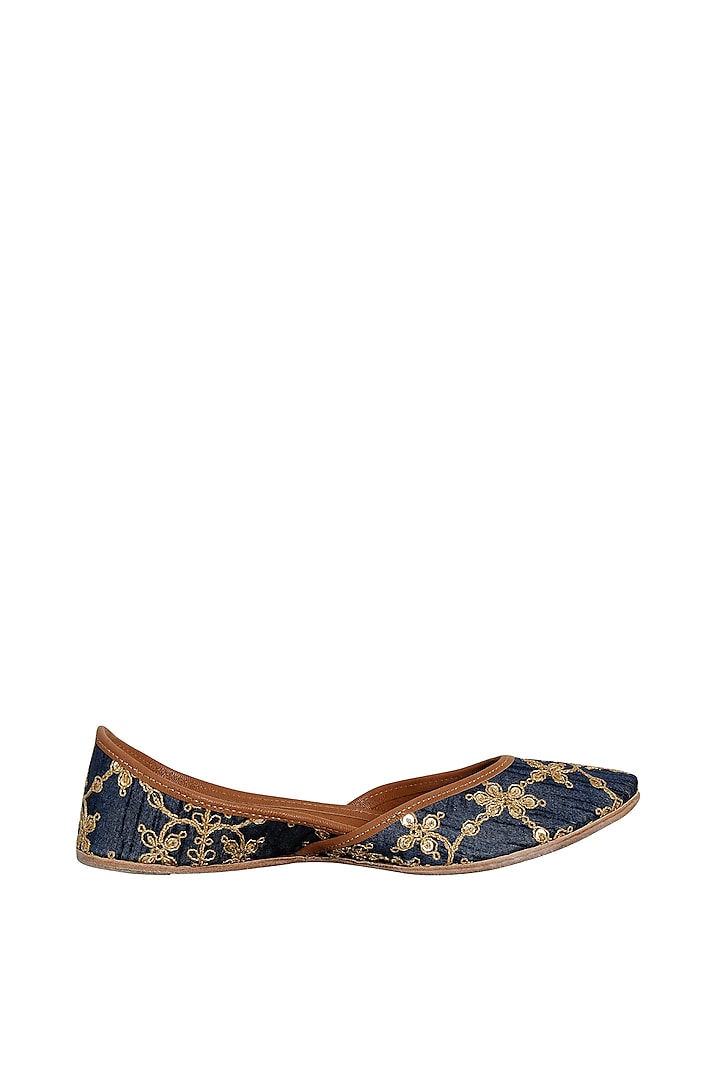Navy Blue Sequins Embroidered Juttis by Imlee