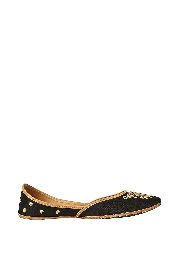 Black & Gold Motifs Embroidered Juttis by Imlee