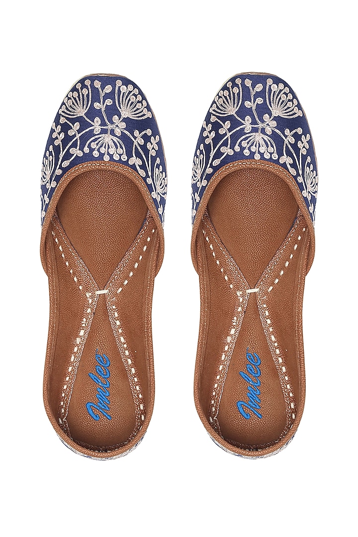 Navy Blue Silk Embroidered Juttis by Imlee