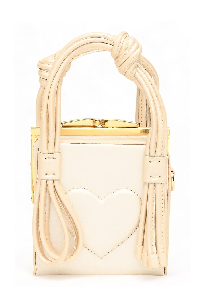 White Faux Leather Love Knot Cube Handbag by Immri