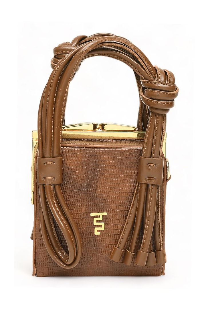 Brown Faux Leather Love Knot Cube Handbag by Immri at Pernia's Pop Up Shop