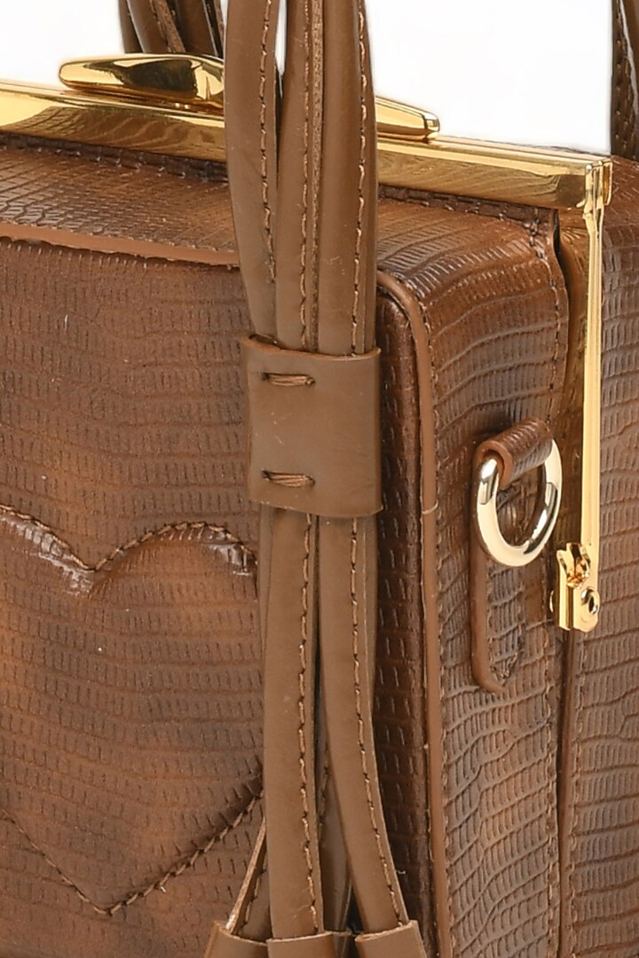 Brown Faux Leather Love Knot Cube Handbag by Immri at Pernia's Pop Up Shop