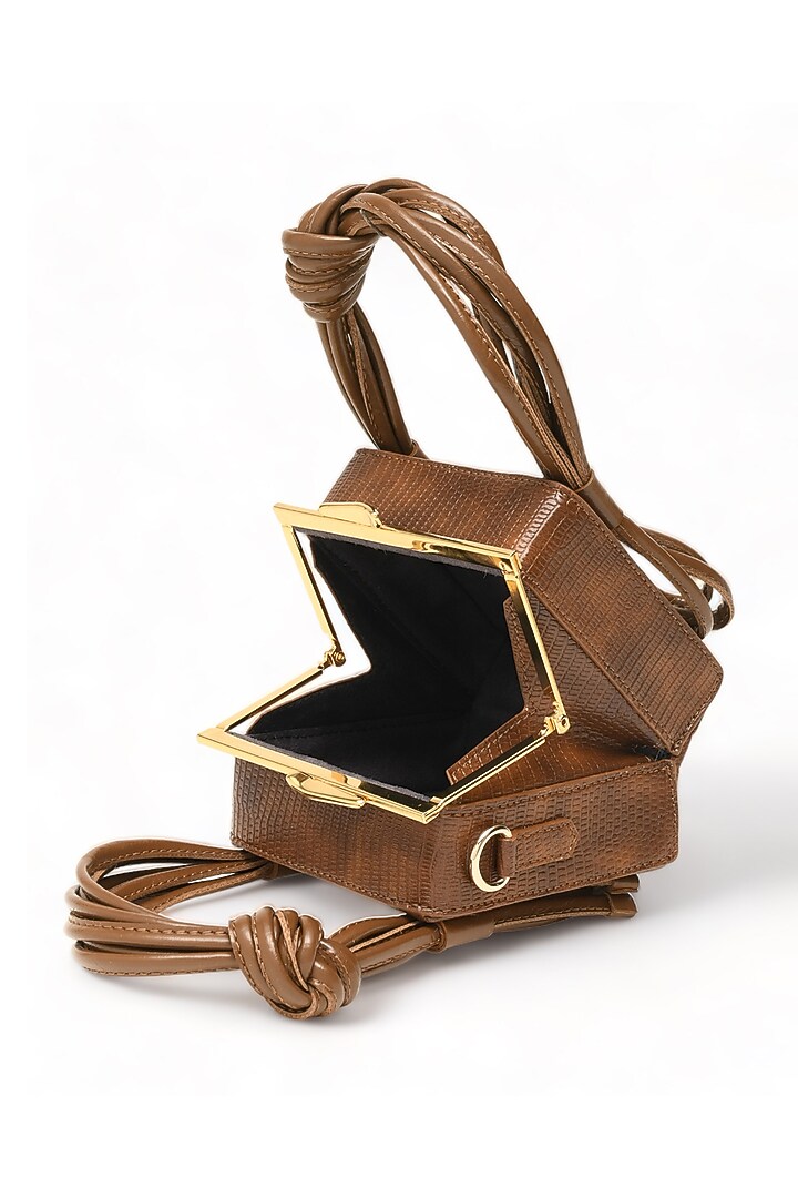 Brown Faux Leather Love Knot Cube Handbag by Immri at Pernia's Pop Up Shop