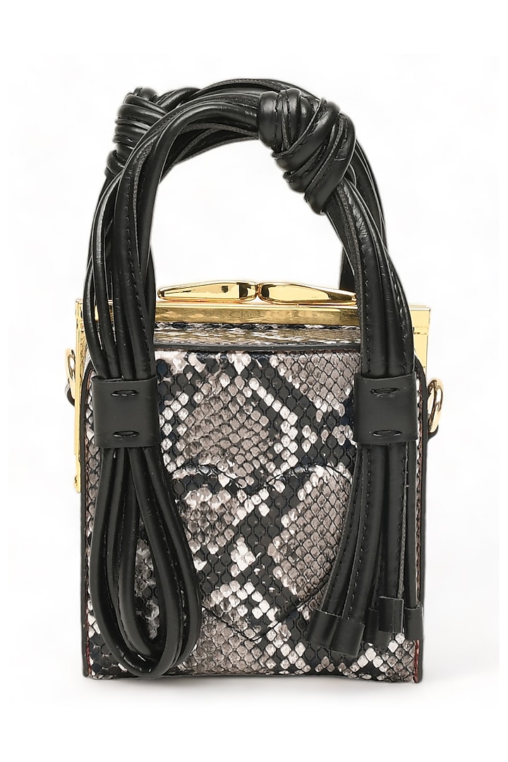 Black Faux Leather Love Knot Cube Handbag by Immri