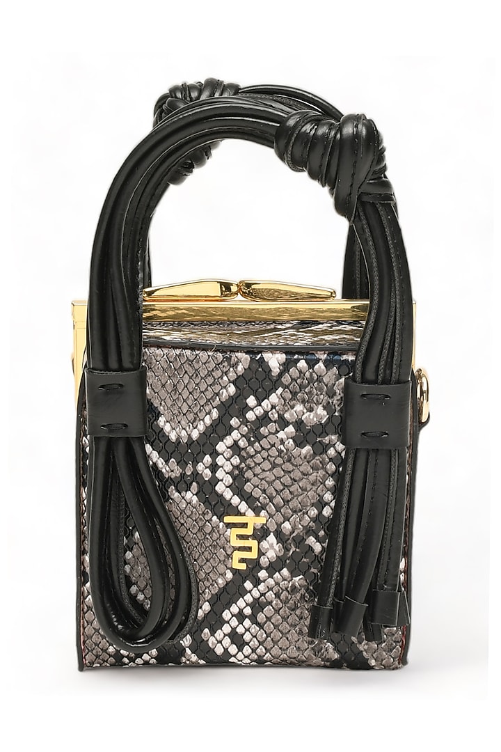 Black Faux Leather Love Knot Cube Handbag by Immri at Pernia's Pop Up Shop