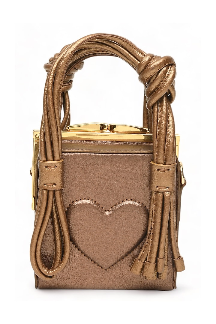 Bronze Faux Leather Love Knot Cube Handbag by Immri