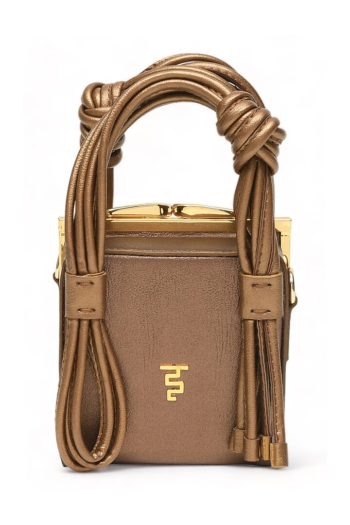 Bronze Faux Leather Love Knot Cube Handbag by Immri at Pernia's Pop Up Shop
