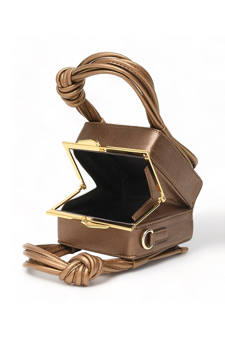 Bronze Faux Leather Love Knot Cube Handbag by Immri at Pernia's Pop Up Shop