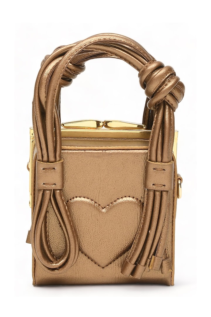 Gold Faux Leather Love Knot Cube Handbag by Immri