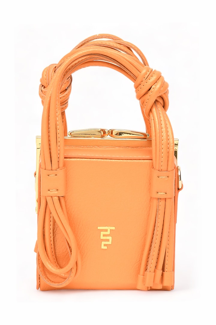 Orange Faux Leather Love Knot Cube Handbag by Immri at Pernia's Pop Up Shop