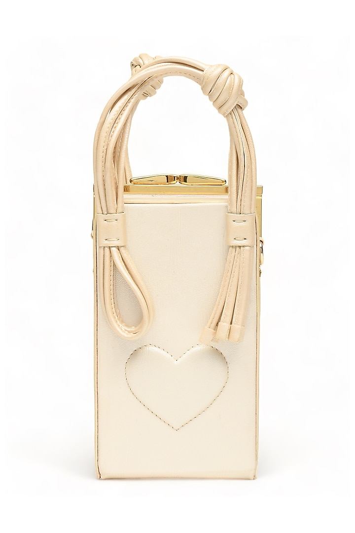 White Faux Leather Love Knot Cuboid Handbag by Immri