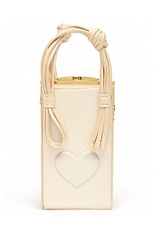 White Faux Leather Love Knot Cuboid Handbag by Immri