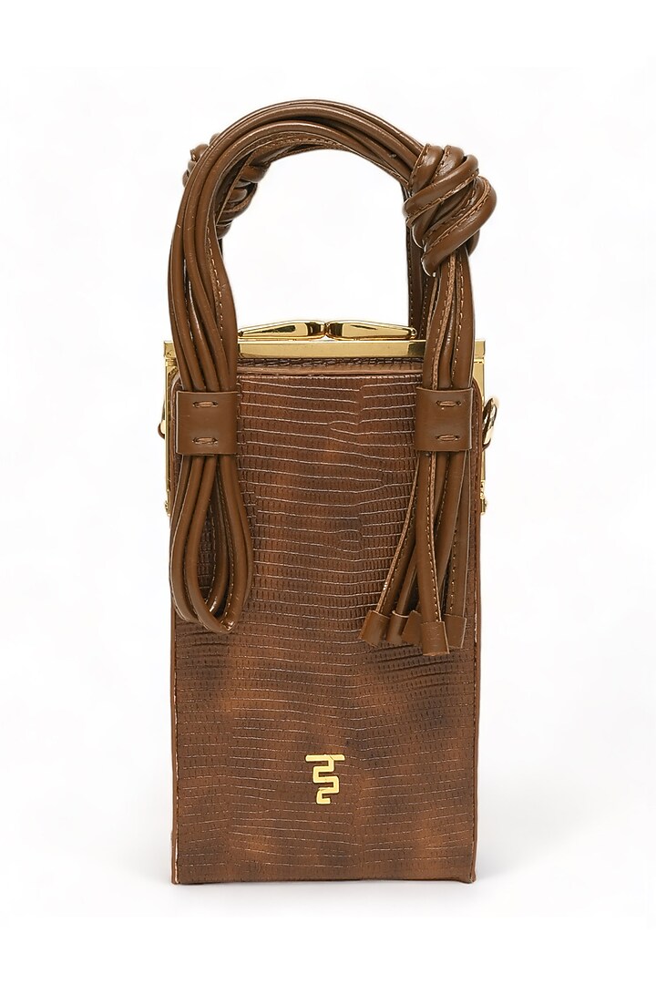 Brown Faux Leather Love Knot Cuboid Handbag by Immri at Pernia's Pop Up Shop
