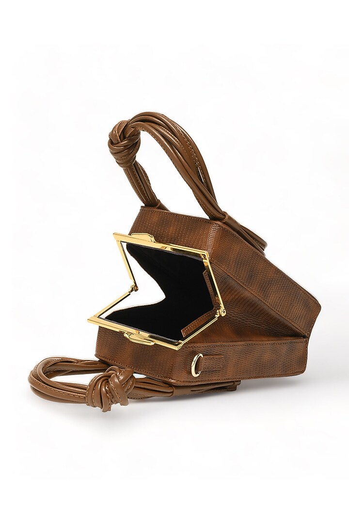 Brown Faux Leather Love Knot Cuboid Handbag by Immri at Pernia's Pop Up Shop