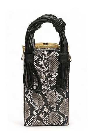 Black Faux Leather Love Knot Cuboid Handbag by Immri