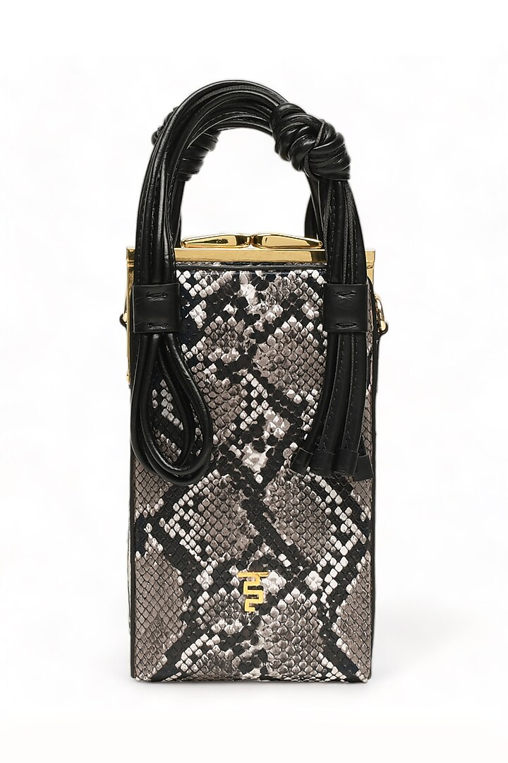 Black Faux Leather Love Knot Cuboid Handbag by Immri at Pernia's Pop Up Shop