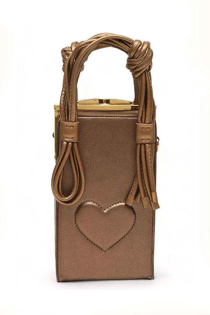 Bronze Faux Leather Love Knot Cuboid Handbag by Immri